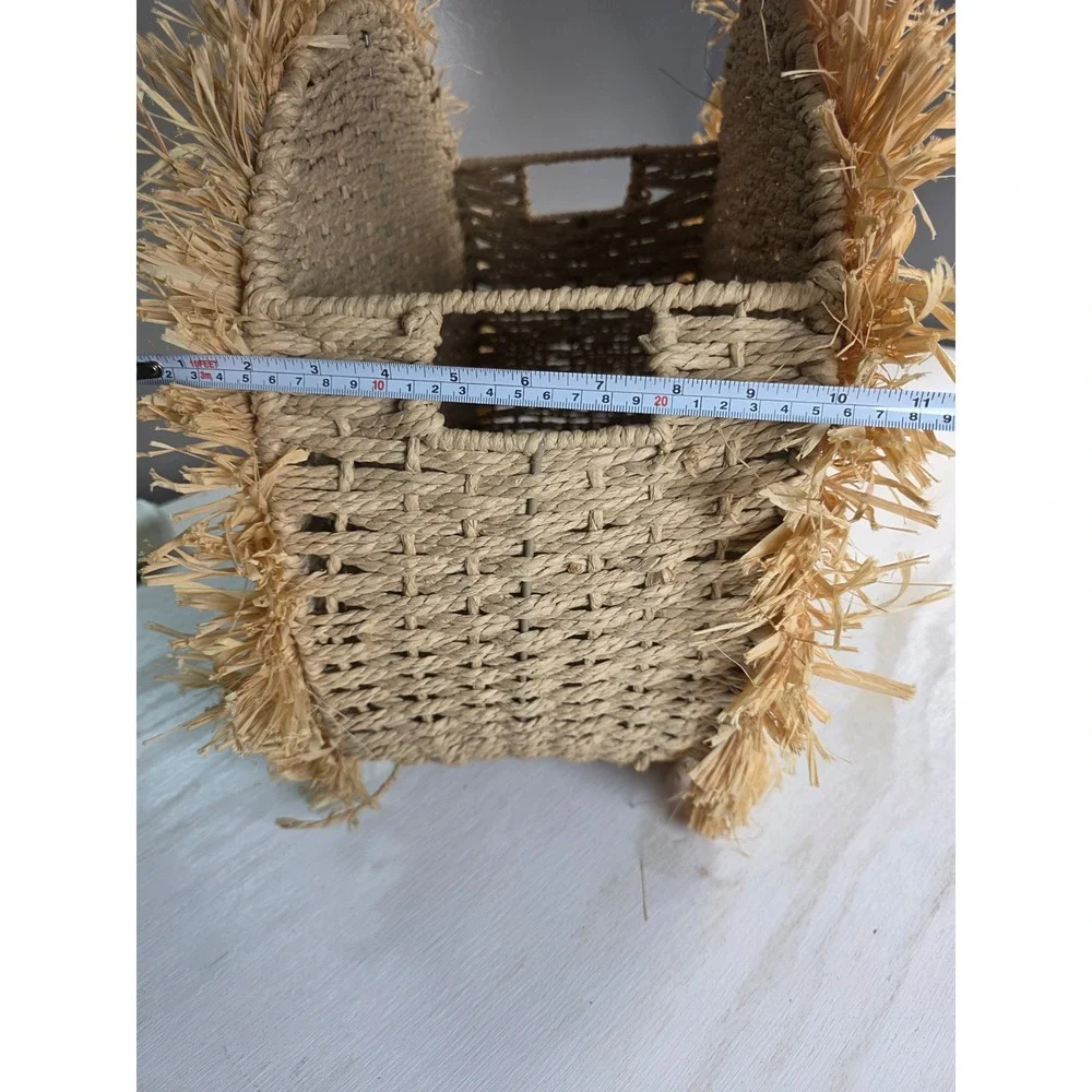 Boho Woven Straw Fringe Tote Basket Natural Raffia Cottagecore